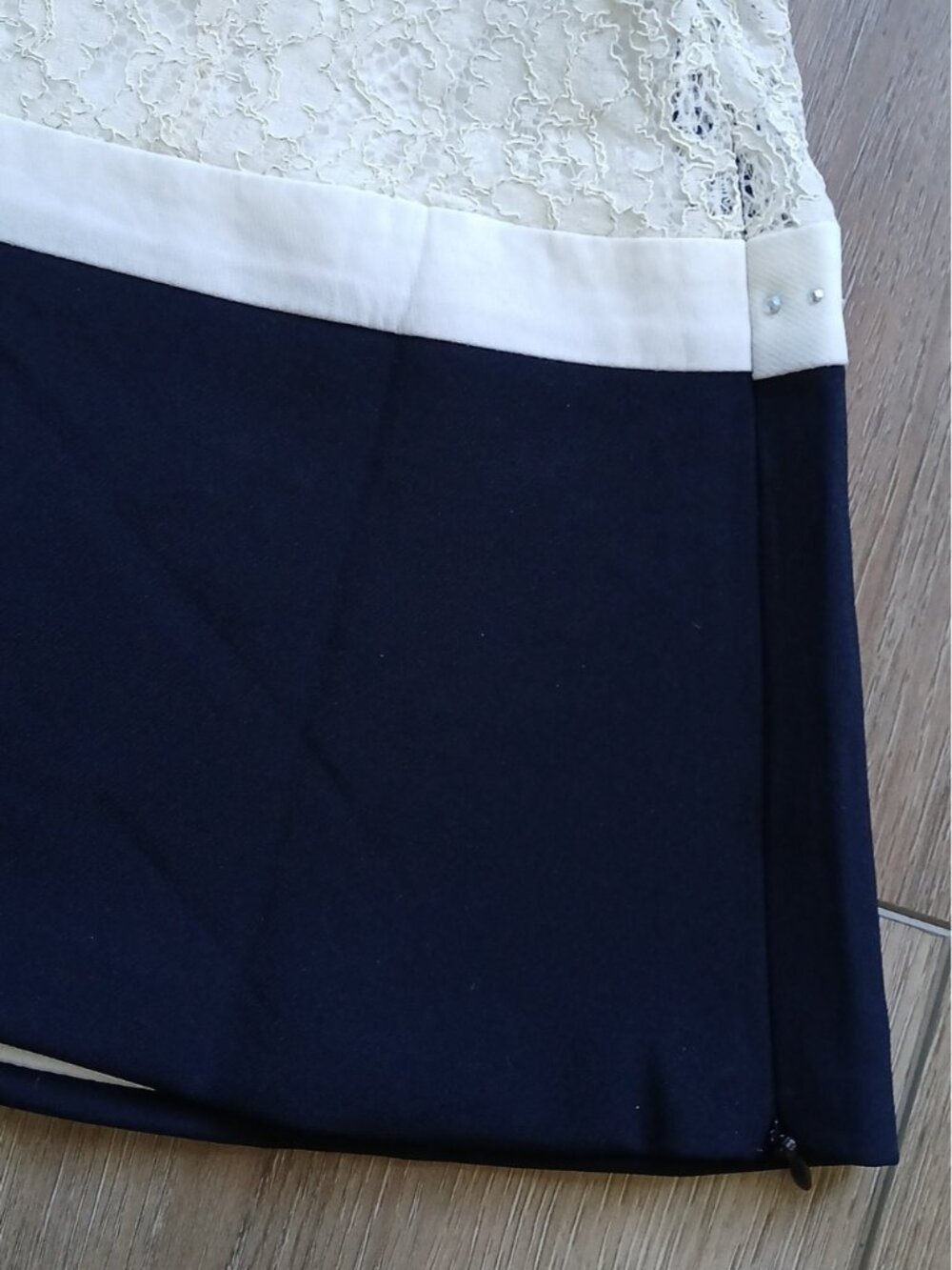 Elegant Navy Blue Lace Skirt Suit Set Size 46 Special Occasion 3-Piece Wedding - Picture 12 of 16